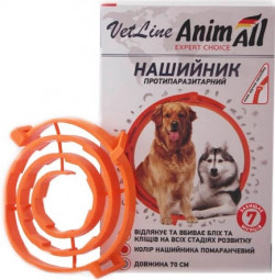 AnimAll VеtLine Нашийник протипаразитарний від бліх і кліщів, д/собак 70 см, помаранчевий Помаранчевий