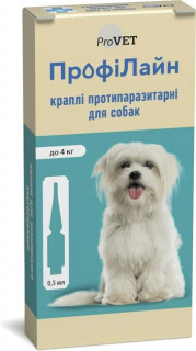 ProVET Краплі Профілайн від бліх та кліщів д/собак до 4кг, 0,5 мл, інсектоакарицид (піп)